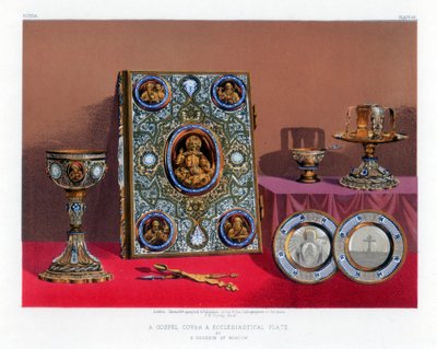 福音書と教会のプレート、19世紀 作： John Burley Waring