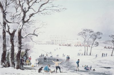 バッキンガムハウスとセントジェームスパークの冬のパブ。 R.ハヴェルウントソンズ作、1810年 作： John Burnet