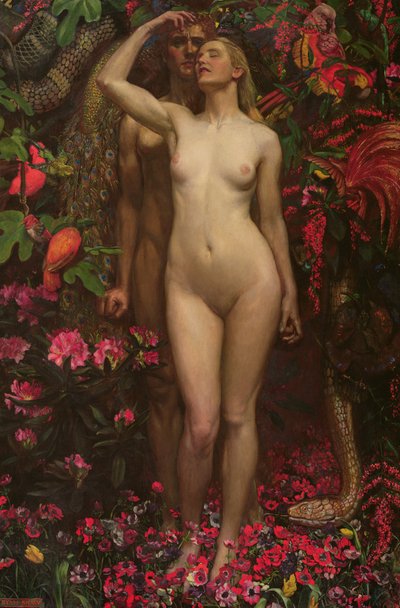 ヘビとのアダムとイブ、1877 作： John Byam Liston Shaw