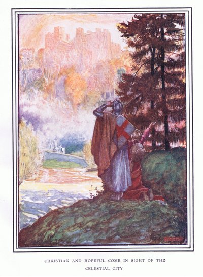 クリスチャンで希望に満ちた天体の街が見える 作： John Byam Liston Shaw