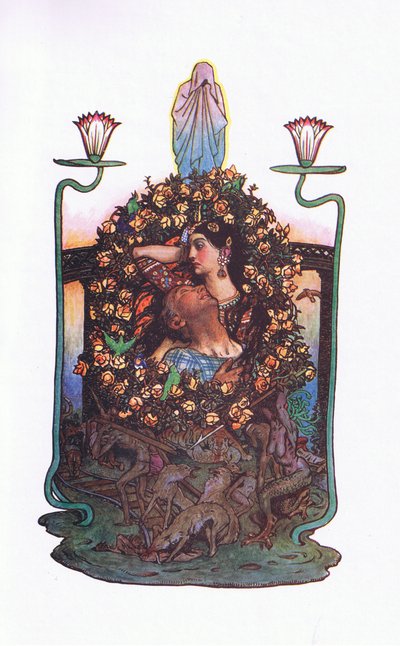 橋のそばの庭、カーマの庭からのイラスト（およびインドからの他の歌詞）、1920 作： John Byam Liston Shaw