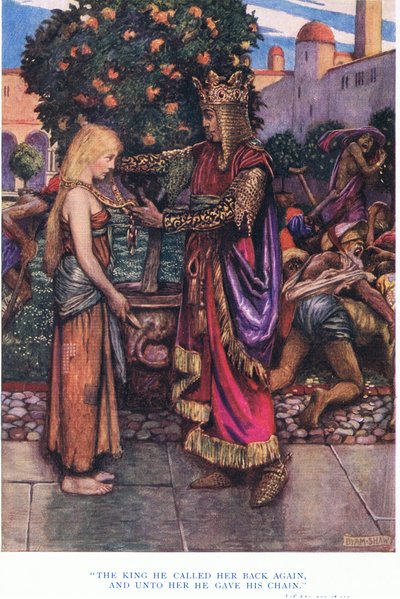 彼は再び彼女を呼び戻し、彼女に彼に鎖を与えた王、1928 作： John Byam Liston Shaw