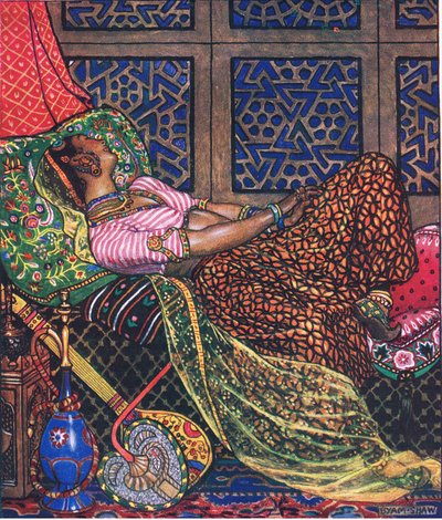 捕われの身のジラ、カーマの庭からの図（およびインドからの他の歌詞）、1920 作： John Byam Liston Shaw