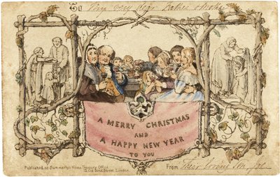 最初のクリスマスカード、1843年 作： John Callcott Horsley