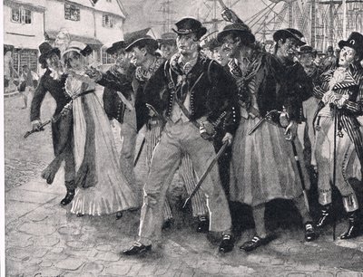 陸軍海軍、「陸と海でのイギリスの戦い」のイラスト、ロンドン、カッセル発行、1910年 作： John Cameron