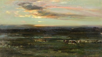 バーデンディックの夕日（油彩・ボード 作： John Campbell Mitchell