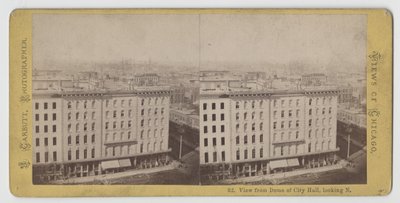 1871年のシカゴ火の前に、北を向いた市庁舎のドームからの眺めの立体写真 作： John Carbutt