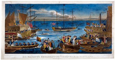 「陛下のグリニッジでの乗船、スコットランド、1822年。 作： John Chapman