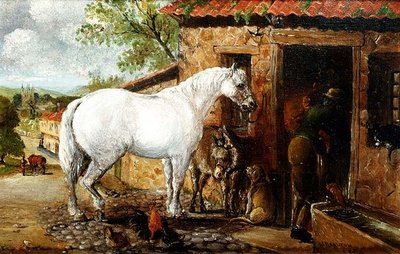 鍛冶屋のそばにいるグレーの雌馬 作： John Charlton