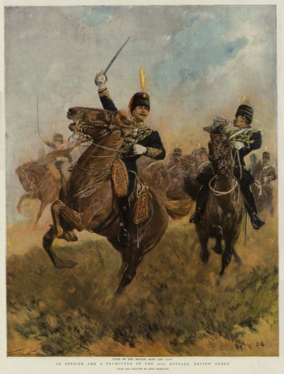 第20騎兵の将校とトランペッター、復習命令（chromolitho） 作： John Charlton