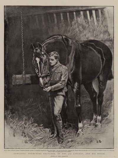 第5ランサーの仲間であるトランペッターサーロックと彼の馬 作： John Charlton