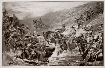 キンバリーのダッシュ-GDジャイルズ（fl.1890）によるスケッチ後の第10 Hussars Crossing Klip Drift 作： John Charlton