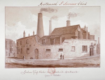 「サザーク、バンクサイド近くのファルコン グラス ワークス」、ロンドン、1827 年 作： John Chessell Buckler