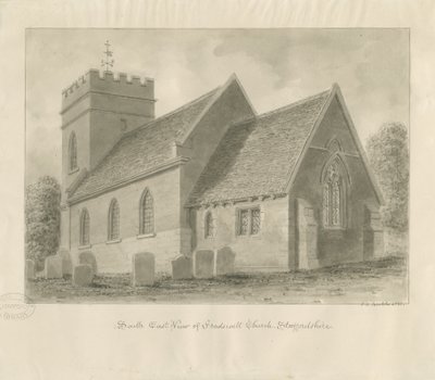Fradswell Church：セピア画 作： John Chessell Buckler