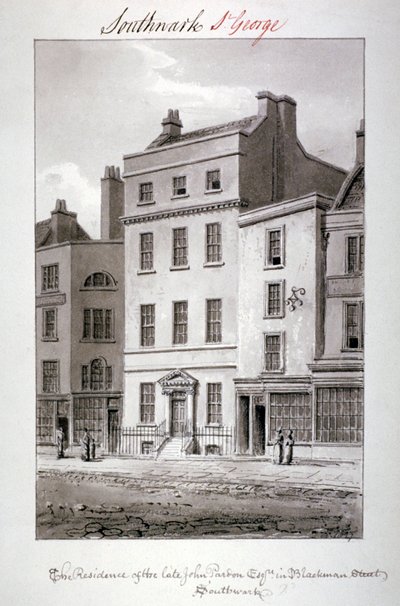 ブラックマンストリート、サザーク、ロンドン、1827年の家。 作： John Chessell Buckler