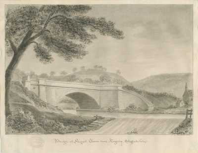 キングスリー-フロッグホールの橋：セピア色の描画、1841年 作： John Chessell Buckler