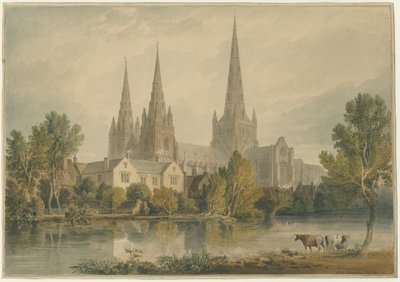 リッチフィールド大聖堂-南西ビュー：水彩画、1813年 作： John Chessell Buckler