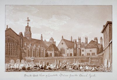 墓地から見たランベス宮殿の南東の眺め、ロンドン、1828 年 作： John Chessell Buckler