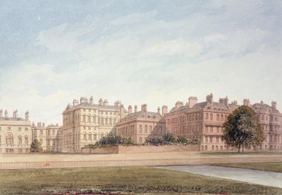 セントジェームズパークからダウニングストリートの財務省と住宅 作： John Chessell Buckler