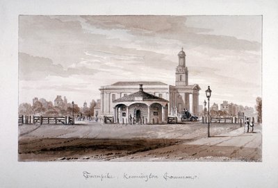 ロンドン、ランベス、ケニントン コモンの高速道路の眺め、1827 年。 作： John Chessell Buckler