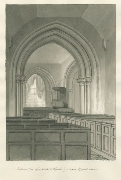 Worcestershire - Droitwich - Dodderhill Church Interior : sepia drawing 作： John Chessell Buckler