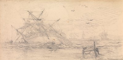 浜辺に沈んだ2階建ての船 作： John Christian Schetky