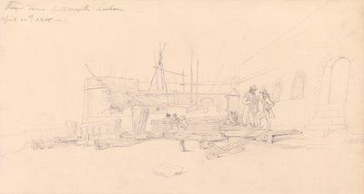ポーツマス港、ラウンド・タワーのドローイング 作： John Christian Schetky