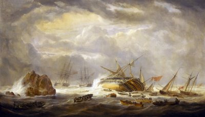ナポレオン戦争（1803年～1815年）：「マグニフィセント」の喪失 3月25日 作： John Christian Schetky