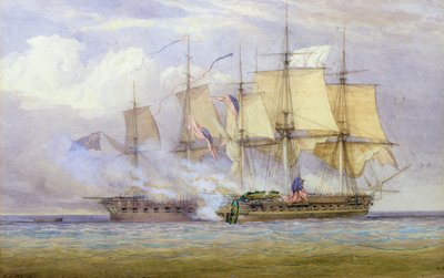HMS「シャノン」とアメリカ船「チェサピーク」の間の勝利の瞬間、1857年1813年6月1日 作： John Christian Schetky