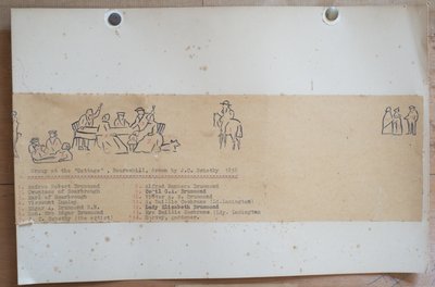 コテージでのグループ、ボーンヒル、1858年（紙にインク） 作： John Christian Schetsky