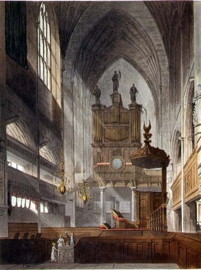ジョン・ヒル（1770-1850）が彫刻した「Bath Illustrated by a Series of Views」から、ウィリアム・ミラーが出版したアビーの内部。 作： John Claude (after) Nattes