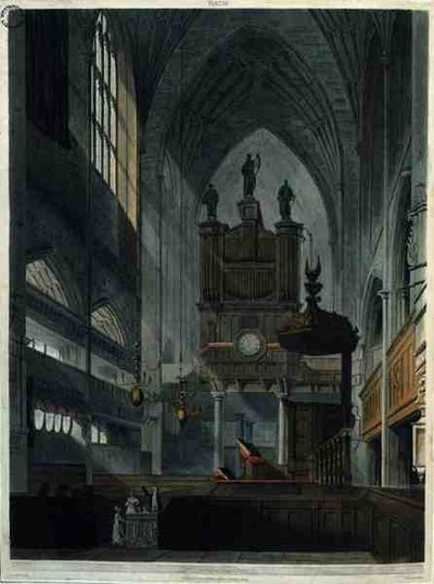 ジョン・ヒル（1770-1850）が彫刻し、ウィリアム・ミラーが出版した「Bath Illustrated by a Series of Views」より、アビーの内部。 作： John Claude (after) Nattes
