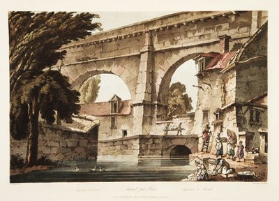 アルクイユの水道橋、ベルサイユ、パリ、サンドニのイラスト、パブ。 1805（アクアチント） 作： John Claude Nattes