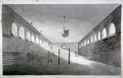 ライディング ハウスの内部ビュー、ハイド パーク、ロンドン、c1811 作： John Claude Nattes