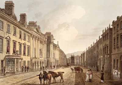 ジョン・ヒル（1770-1850）のパブによって刻まれた「一連の眺めによって示されるバス」からのミルソム通り。ウィリアム・ミラー、1805年（アクアチント） 作： John Claude Nattes