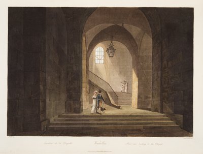 礼拝堂に続く階段、パブのヴェルサイユ、パリ、サンドニのイラスト。 1806（アクアチント） 作： John Claude Nattes