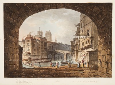 サンミシェル橋のアーチの下から、パブのベルサイユ、パリ、サンドニのイラスト。 1805（アクアチント） 作： John Claude after Nattes