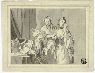文学的イラストレーション：老女に連れられた若い女を拘束する老人 作： John Collet