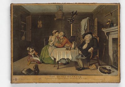 静かな夫、ジョンジューン作のプリント、1768年頃（手彩色の彫刻） 作： John Collet