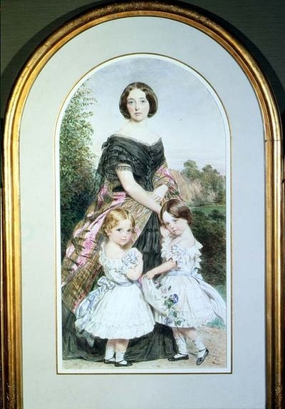 二人の娘を連れた女性の肖像 作： John Collingham Moore