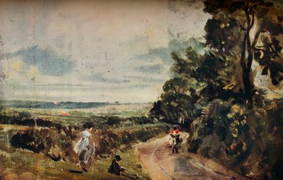 木と数字のあるカントリーロード、ウィリーロットハウスのヴァーソ、c1830。 作： John Constable