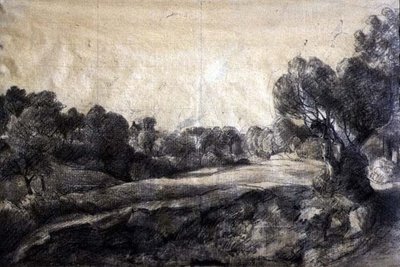 Dell、c.1805（バフ紙に黒いチョーク） 作： John Constable