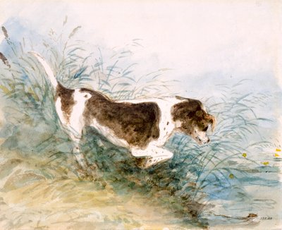 「水中のネズミを見ている犬」、1831年 作： John Constable