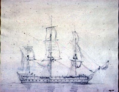 Man-o-war（紙に黒鉛） 作： John Constable