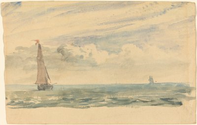 2 つの帆船のある海の風景 作： John Constable