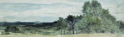 1804年、ハンプシャーのハースリーでの眺め（黒チョークと水彩） 作： John Constable