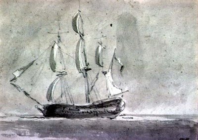 帆の下の船 作： John Constable