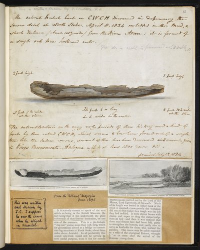 古美術品：ノース・ストークで発見（1824年）されたイギリスの古代カヌーの図面 作： John Constable