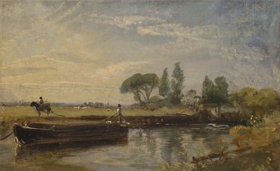 フラットフォード・ロックの下のバージ（1810年頃）。 作： John Constable