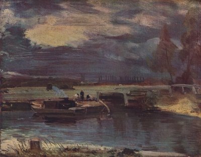 デール教会が遠くにあるストゥール川のはしけ、c1811 作： John Constable